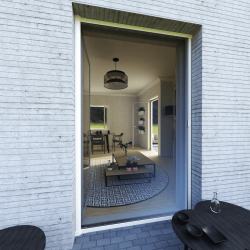 Moustiquaire porte enroulable latérale kocoon blanc vision extérieur
