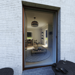 Moustiquaire porte enroulable latérale kocoon marron vision extérieur